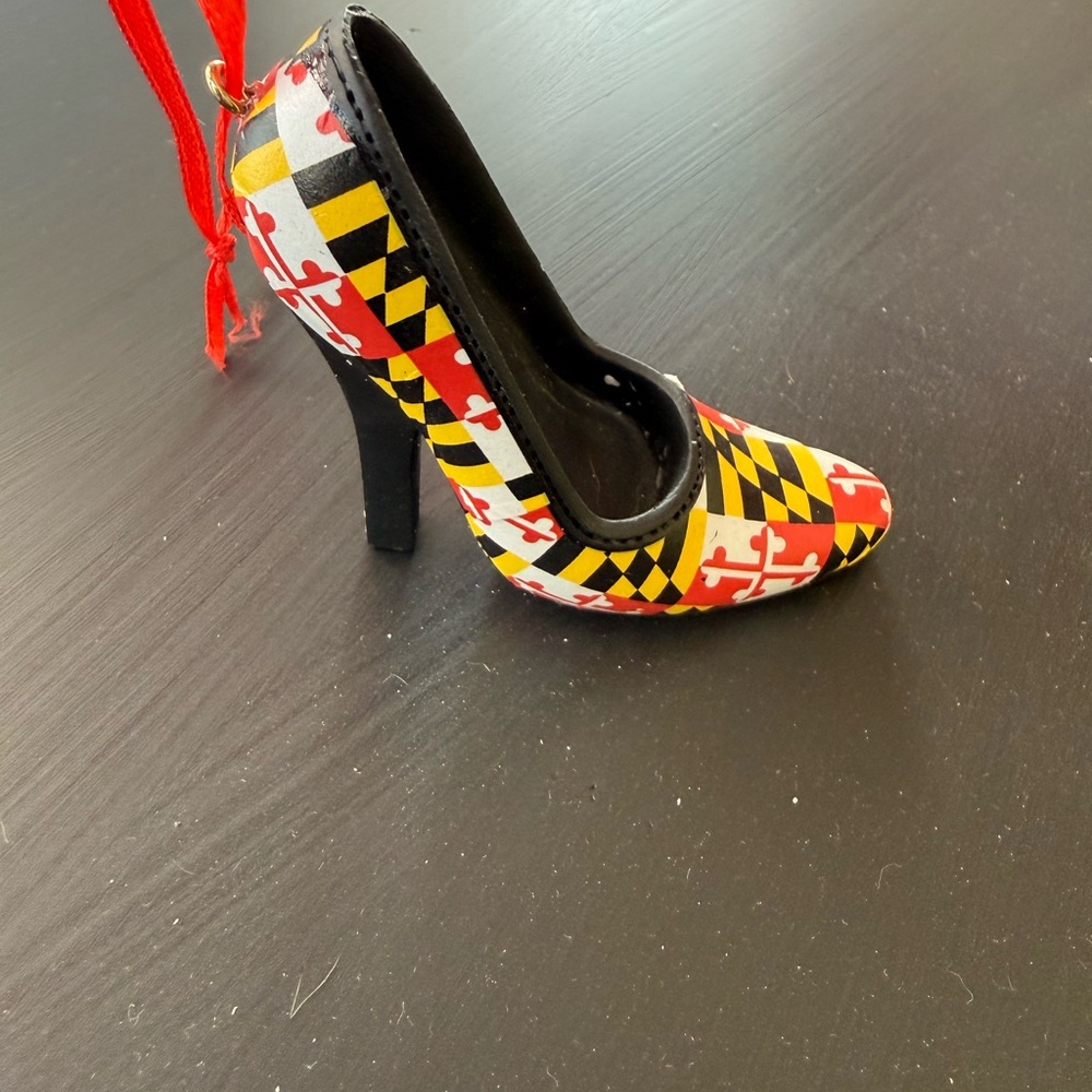 Maryland flag black and red women's heel Christmas ornament/collectible.